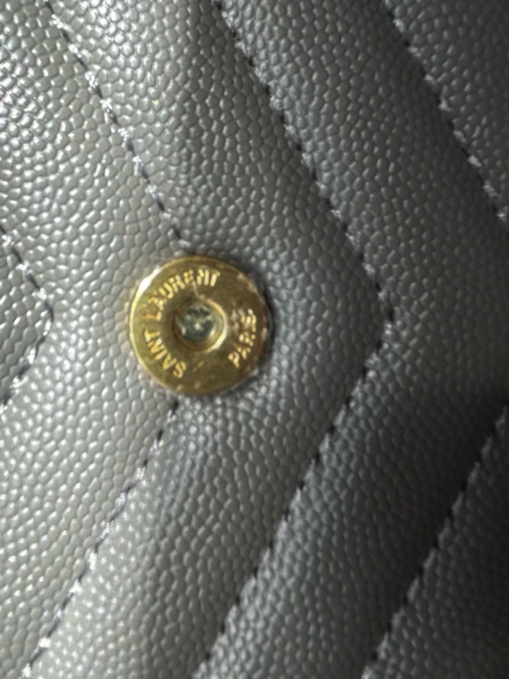 Saint Laurent Silver Quilted Coat with Gold YSL Emblem - Picture 3 of 6